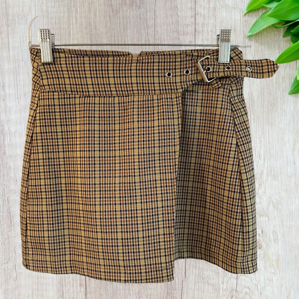 Bershka Women's Plaid Fall Wrap Short Skirt Coquette